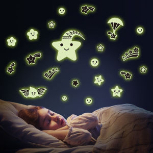 卡通3d立体夜光贴荧光月亮小星星贴纸客厅卧室寝室儿童房宿舍墙贴