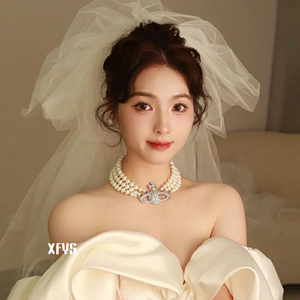 复古三层珍珠满钻项链个性百搭时尚颈链欧美新娘结婚拍照配饰