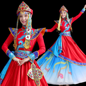 新款蒙古服装女内蒙蒙族舞舞蹈演出盛装服开场舞少数民族服饰冬春