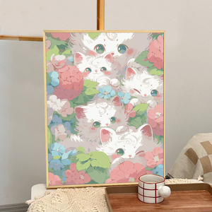 可爱猫咪数字油画diy填充涂色手工手绘治愈系卡通丙烯油彩装饰画