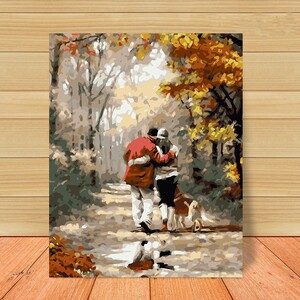 新疆包邮diy数字油画客厅风景花卉情侣人物填色手绘大幅装饰画 林