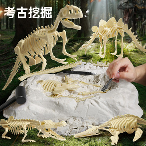 考古挖掘恐龙化石玩具霸王龙三角龙剑龙鳄龙迅猛龙猛犸象棘龙模型