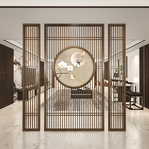 新中式屏风隔断客厅实木入户玄关木制格栅镂空遮挡背景墙木质装饰