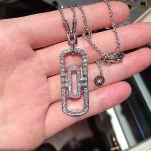 bvlgari/宝格丽回形针男士项链纯18k白金满钻陶瓷弹簧项链戒指
