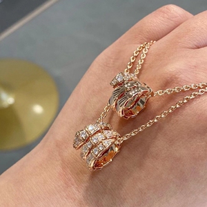 蛇形三圈带钻满钻项链女宝格丽bvlgari18k玫瑰金白金弹簧陶瓷戒指