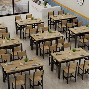 桌椅套装商用食堂餐桌椅餐厅饭馆铁腿桌饭堂4人组合长方形大排档