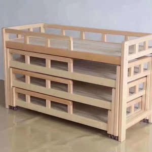 加厚幼儿园四层推拉床实木三层抽屉式午托午睡床樟子松儿童高低床