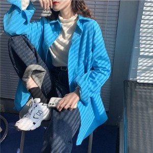 2023韩国东大门秋冬新款蓝色美式高级感灯芯绒宽松衬衫外套上衣女