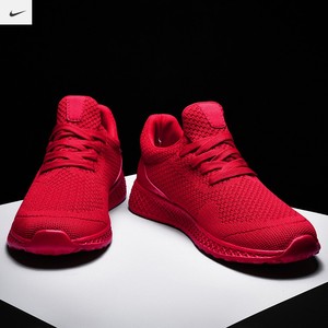 耐克飞织2022新款夏季大码透气休闲运动鞋男鞋子红色网面休闲防臭