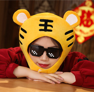 老虎面具儿童全脸可爱卡通跨年装扮面罩年舞会元旦活动物虎年头套