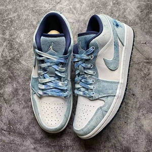 适配aj耐克aj1空军一号af1天空蓝扎染艺术鞋带扁男腰果花蓝色