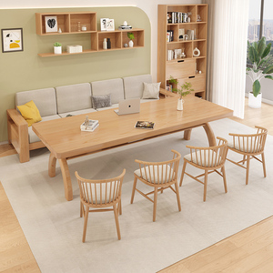 北欧实木大长书桌去客厅化沙发学习桌子书法桌现代简约办公桌原木