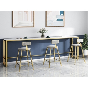 铁艺小吃店快餐店高脚长条桌椅组合美式靠墙大理石吧台桌窄桌客厅