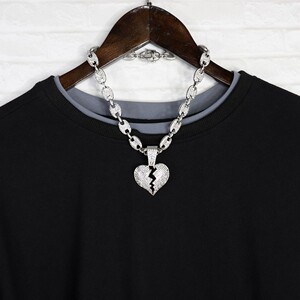 小鬼王琳凯同款嘻哈说唱爱心镶钻项链同款心碎百搭男破碎的心吊坠