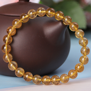 晶宝缘珠宝 天然老矿金丝雀黄碧玺手链 财富宝石假一赔十女款饰品