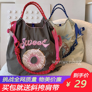 日本ball chain环保袋高圆圆同款包刺绣尼龙帆布包购物袋斜挎女包