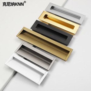 简约现代黑色锌合金方形内凹暗藏柜门抽屉拉手隐形内嵌暗扣把手