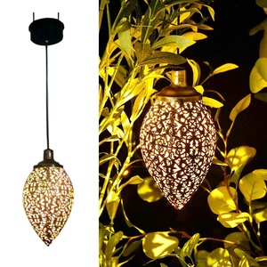 太阳能铁艺镂空灯笼摩洛哥庭院复古风格装饰灯水滴橄榄球外形灯