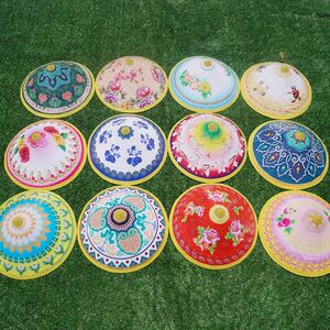 儿童演出道具帽子彩色花朵舞台表演斗笠夏竹编草帽少数民族特色