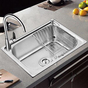 家用厨房304不锈钢水槽单槽洗菜盆加厚洗碗大号水池一体水盆套餐