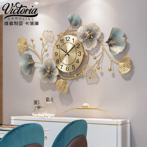 新中式创意饰银杏叶钟表客厅餐厅时钟轻奢挂钟挂墙钟艺术大气挂表