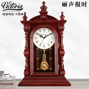中式复古大号实木座钟客厅摆件欧式台式静音时钟老式家用报时台钟