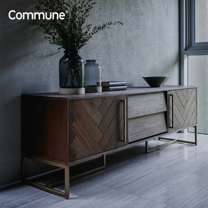 国际品牌Commune进口BRUNO北欧简约复古人字形图金合欢木贴电视柜