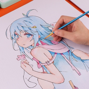 水彩线稿填色纸临摹本动漫素材手绘本人物上色漫画新手彩铅白描底