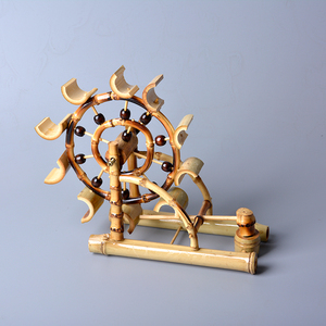 竹制品创意摆件复古怀旧水车模型玩具居家装饰桌面摆设 生日礼物