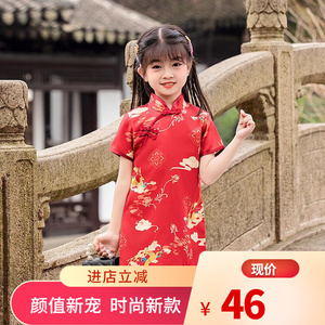 小学生汉服连衣裙夏季女礼服大红周岁古装女童短袖原创中式中国风
