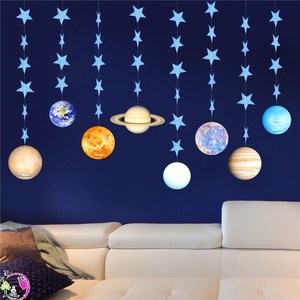 冠豪行星吊饰幼儿园空中儿童房星球八大环创拉花教室天花板走廊装