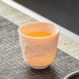 正品高档主人杯陶瓷羊脂玉品茗杯个人专用单个浮雕龙纹大号茶杯子