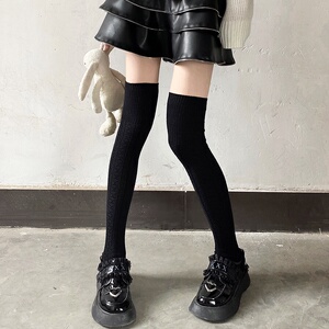 过膝袜女春季黑色条纹砖红色jk袜长筒显瘦大腿日系秋高筒袜子甜酷