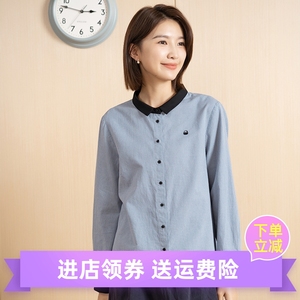 新款YUN韫2024女士衬衫简约休闲纯棉长袖女衬衣纯色上衣A23512518