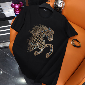 丝光棉烫钻t恤短袖男欧货重工镶钻战马带钻小圆领高端潮牌男装潮