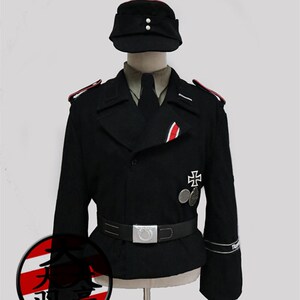 新品推荐装甲e兵小开襟黑色毛呢坦克制服cosplayw装男w德战车少女