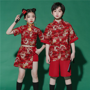 六一儿童演出服国潮中国风表演服男童唐装汉服女童旗袍啦啦队班服