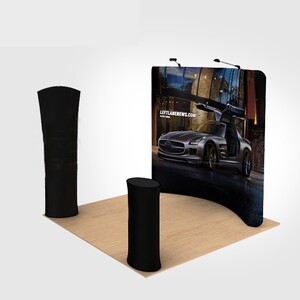 热销定制铝合金弧形s型快幕秀拉网展架便携折叠海报架背景墙直播