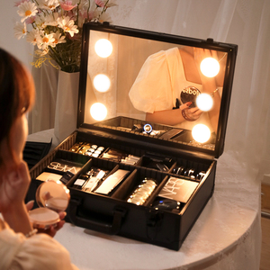 东方色彩专业手提带灯化妆箱 LED 跟妆箱可调光带镜多层彩妆大号