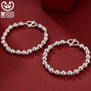 【可定制长度】爱贝贝宝宝银手链990足银婴儿银饰圆珠手链佛珠链
