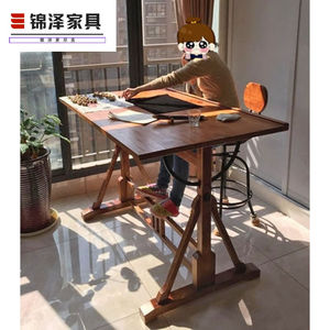 墨绩实木绘画桌美术桌可调节倾斜工作台美术生设计师绘图桌子制图