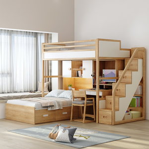 5m高双层子母床交错式带衣柜书桌榻榻米