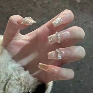 假指甲成品美甲长款带钻