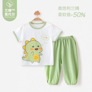 优奇男女宝宝夏季套装婴儿短袖T恤防蚊裤薄款分体9个月1岁2岁套装