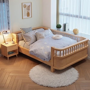 全实木儿童护栏床单独小床拼接大床分床日式婴儿床边带围栏宝宝床