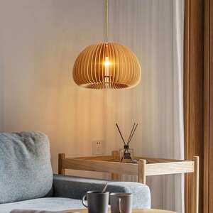 客厅灯中古复古日式侘寂风客厅餐厅少女卧室ins原木南瓜小吊灯