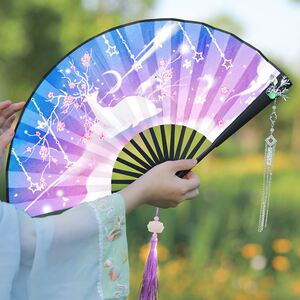 网红古代古扇装国风扇子男古风国潮道具仙气折绢布汉服易开合女生