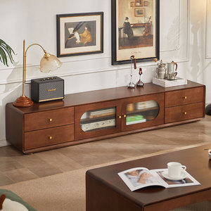 实木电视柜现代简约客厅家用茶几组合胡桃木色小户型落地电视机柜