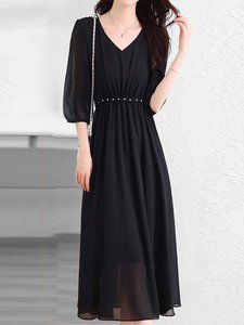 法国巴黎品牌设计女装夏季新款气质轻奢雪纺裙高贵黑色裙子