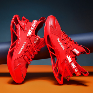 国潮运动鞋网乔丹潮飞织全红刀锋网面大码46红色男士45红鞋跑步鞋